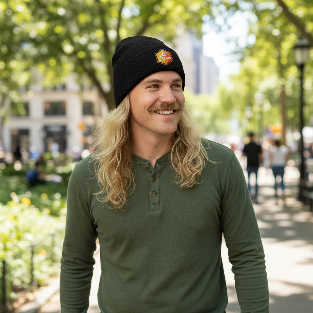 Bonnet Le Daron brodé - porté par un papa stylé - vue de profil