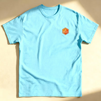 T-shirt Le Daron brodé - coloris bleu matinal - à plat sur fond neutre beige